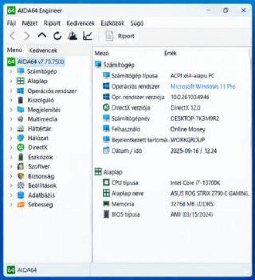 AIDA64 Engineer – Memóriamodul és SPD
Az SPD információs oldal a telepített memóriamodul gyártóját, kapacitását, típusát, órajelét, feszültségét és egyéb moduladatait tartalmazza.