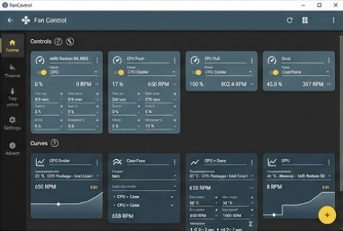 A program, a FanControl általános beállításai, beleértve a vizuális témák kiválasztását, a Windows-zal való automatikus indítási szabályokat (Startup Behavior), valamint a fájlok megjelenítési preferenciáit.