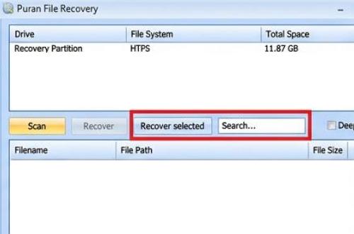 Puran File Recovery - Keresés kiválasztása