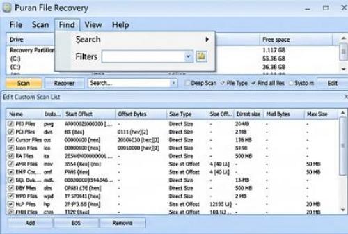 Puran File Recovery - szűrő funkció