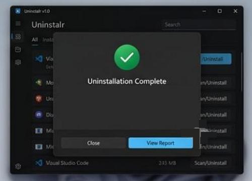 Uninstalr - a szoftver eltávolítása megtörtént