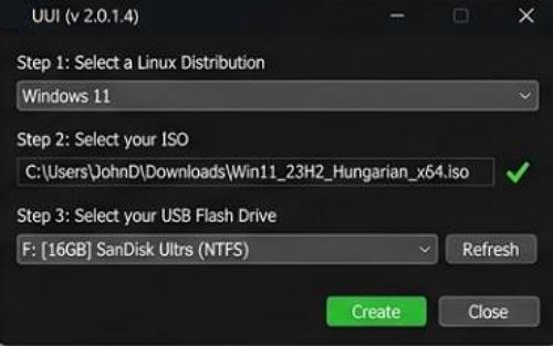 Universal USB Installer - Windows 11 bootolható adathordozó készítés