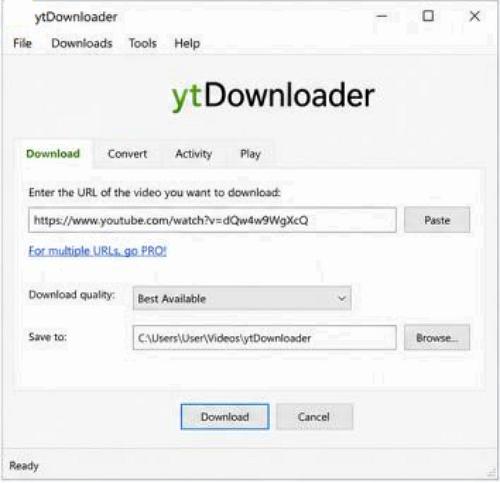 ytDownloader - Hivatkozás megnyitása